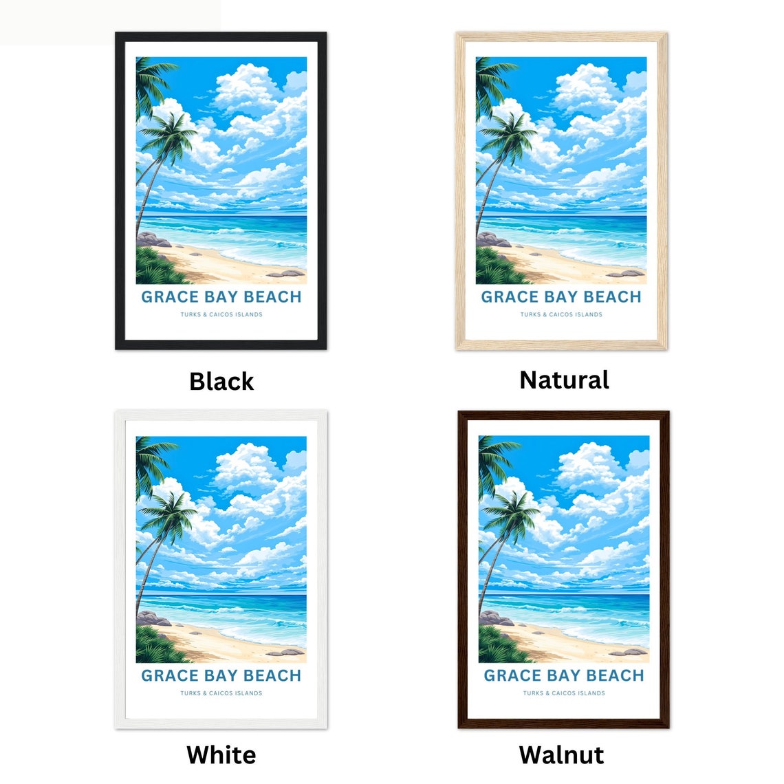 Grace Bay Beach Turks and Caicos Islands Sunny Palm Tree Shore Poster - Image 2