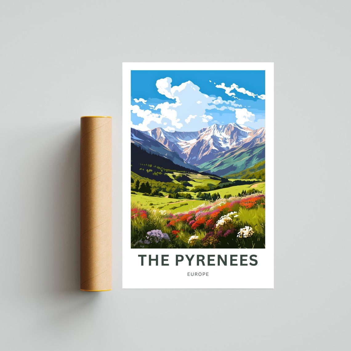 Personalized The Pyrenees Snowy Peaks Wildflower Meadow Poster - Image 4