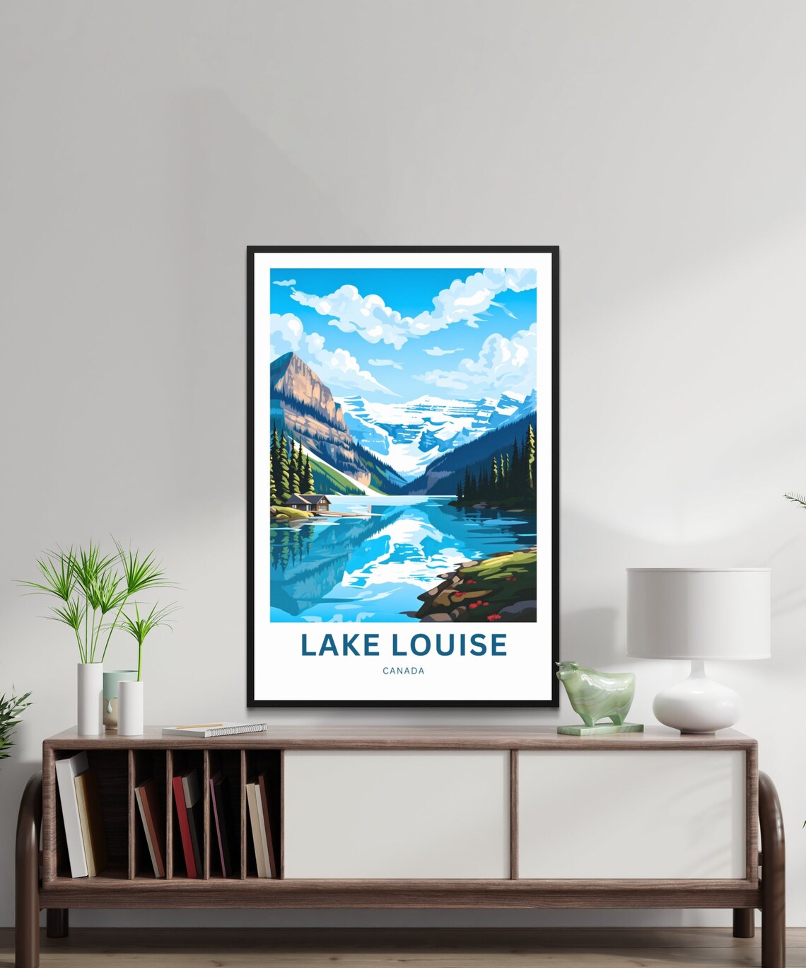 Lake Louise Canada Boathouse Turquoise Lake Mountain Reflection Travel Poster - Image 2