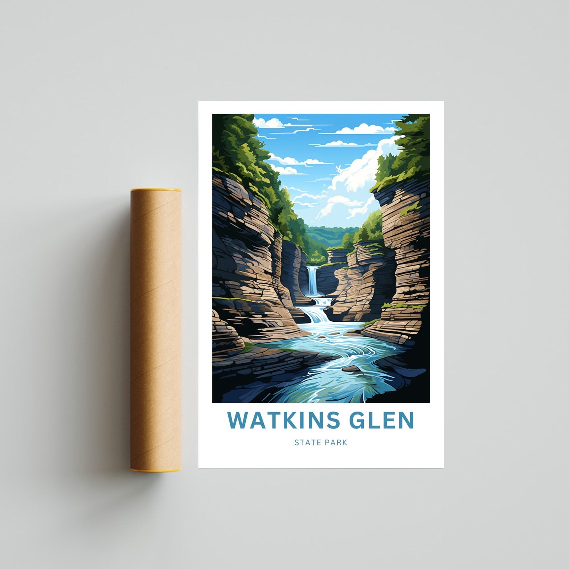 Watkins Glen State Park Waterfall Stream Rock Walls Travel Poster - Image 4