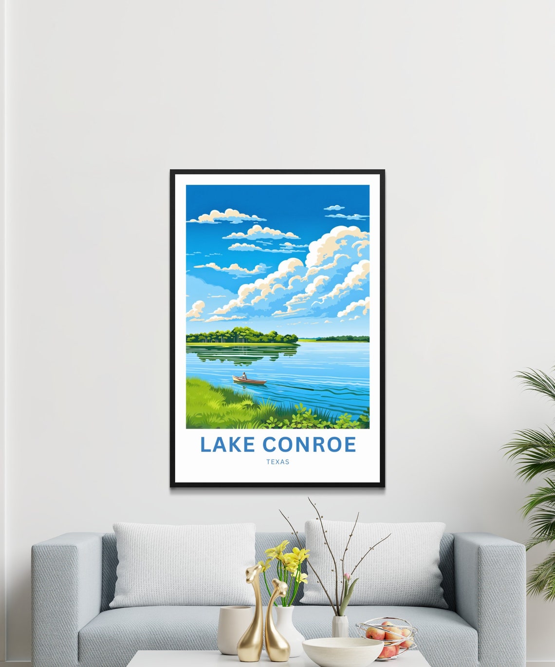 Lake Conroe Texas Canoe on Glassy Water Nature Travel Poster - Image 3