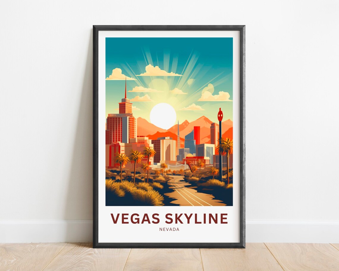 Vegas Skyline Nevada Desert Sunset City Lights Travel Poster