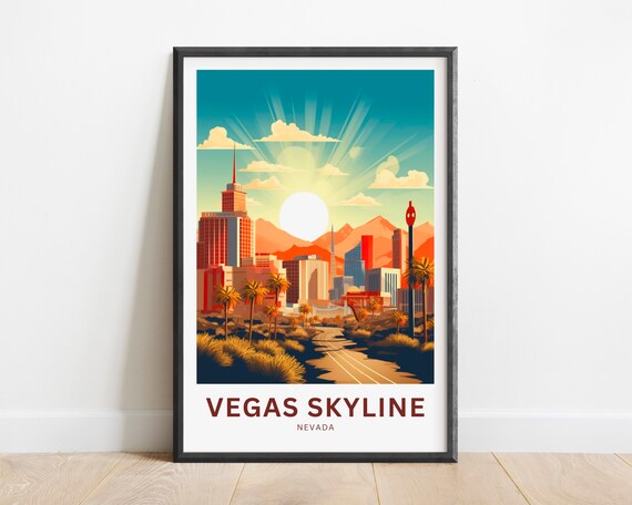 Vegas Skyline Nevada Desert Sunset City Lights Travel Poster