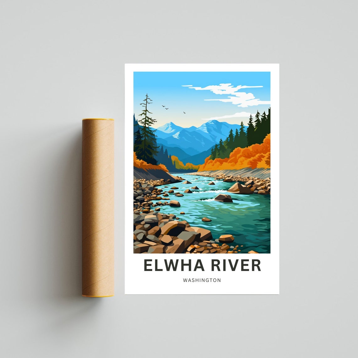 Elwha River Washington Autumn Rapids Orange Foliage Travel Poster - Image 4