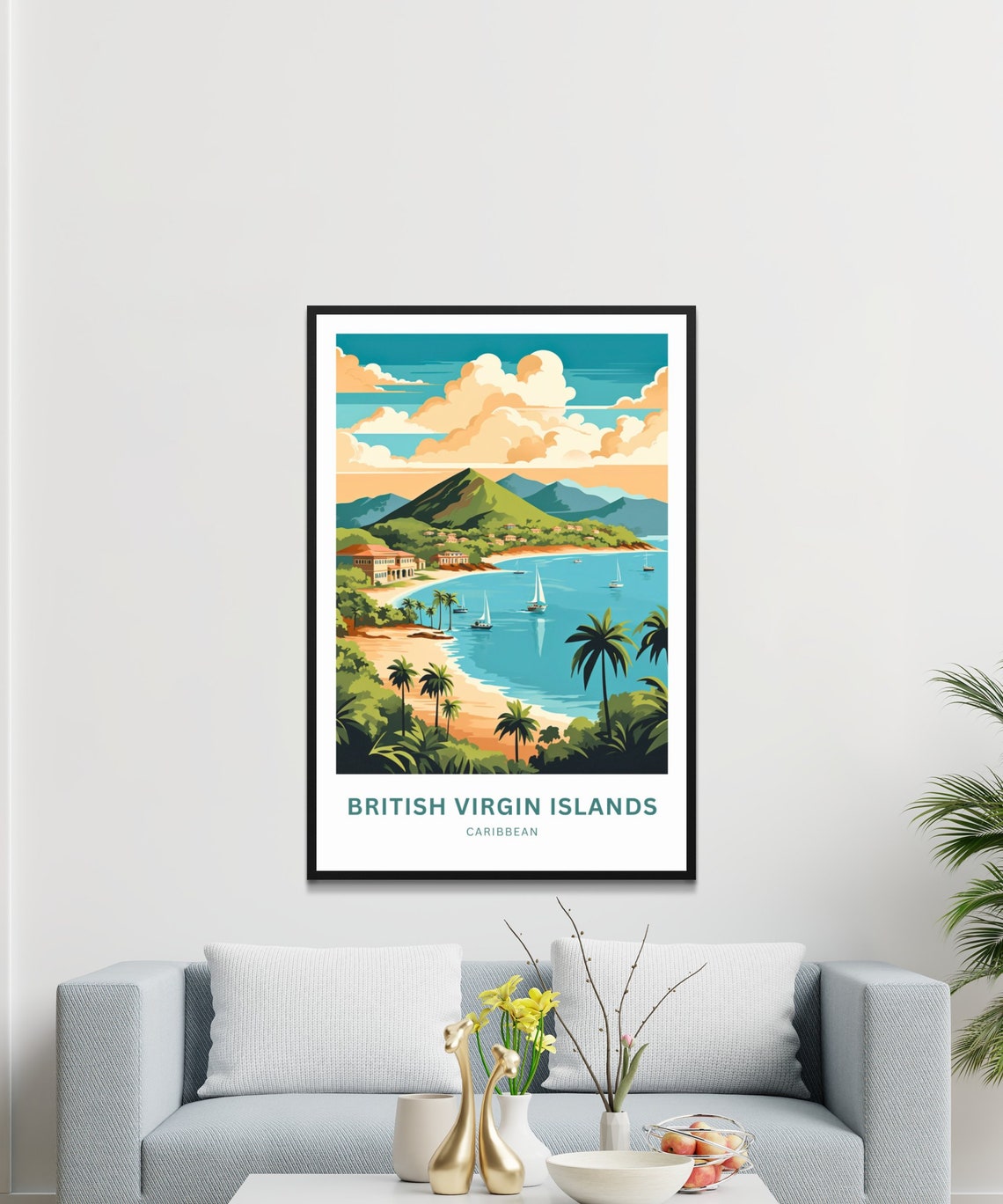 British Virgin Islands Caribbean Sandy Beach Villa Travel Poster - Image 2