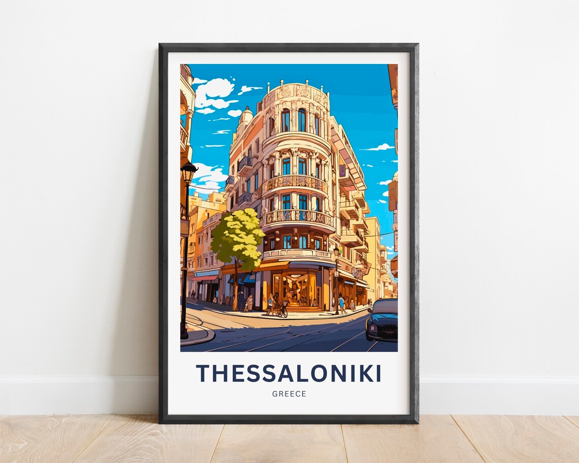 Thessaloniki Greece Historic Corner Building Street Travel Poster