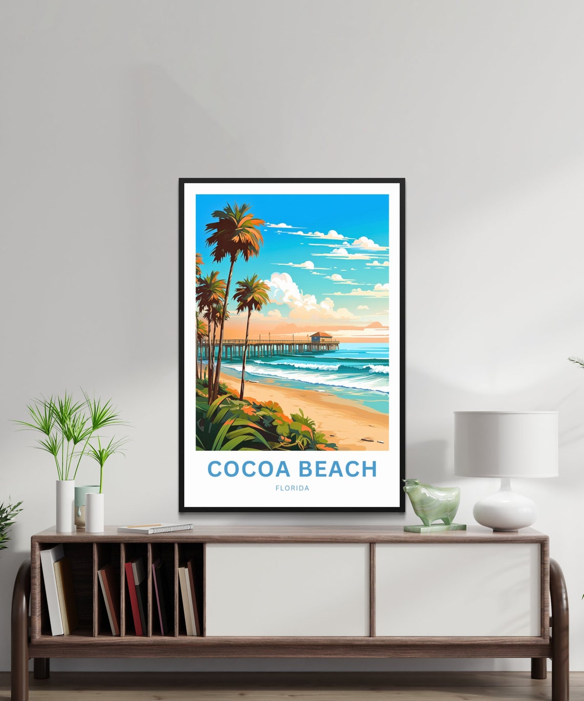 Personalized Cocoa Beach Florida Pier Palms Custom Travel Poster - Image 3