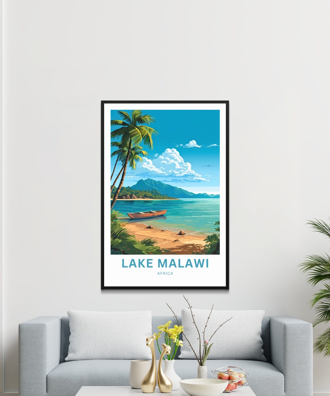 Lake Malawi Africa Beach Canoe Scene Personalized Travel Poster - Image 3