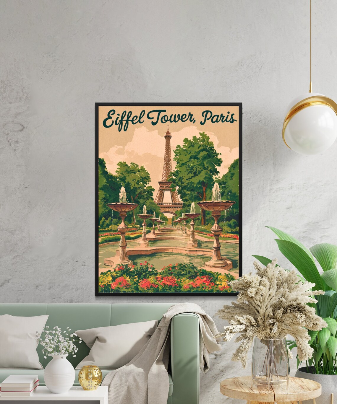 Eiffel Tower Paris Vintage Garden Fountains Retro Travel Poster - Image 3