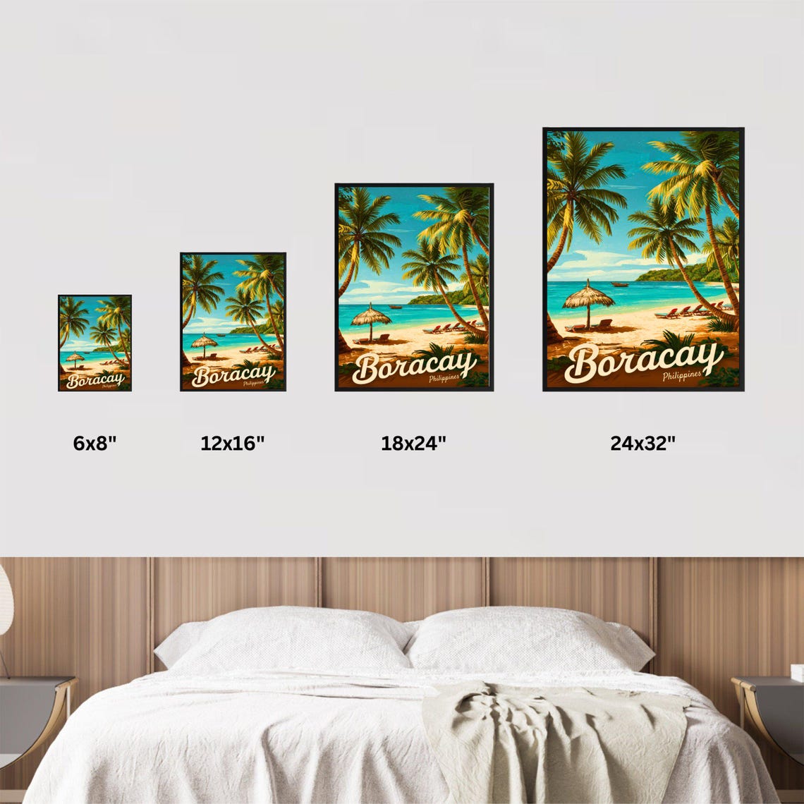 Boracay Philippines Vintage Quiet Beach Umbrella Travel Poster - Image 3
