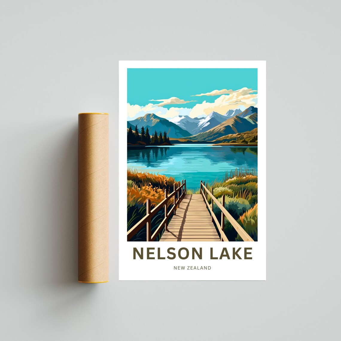 Nelson Lake New Zealand Personalized Wooden Boardwalk Travel Poster - Image 4