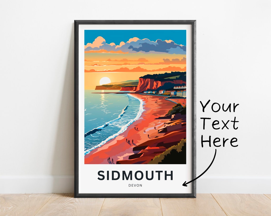 Personalized Sidmouth Devon Beach Sunset Retro Travel Poster