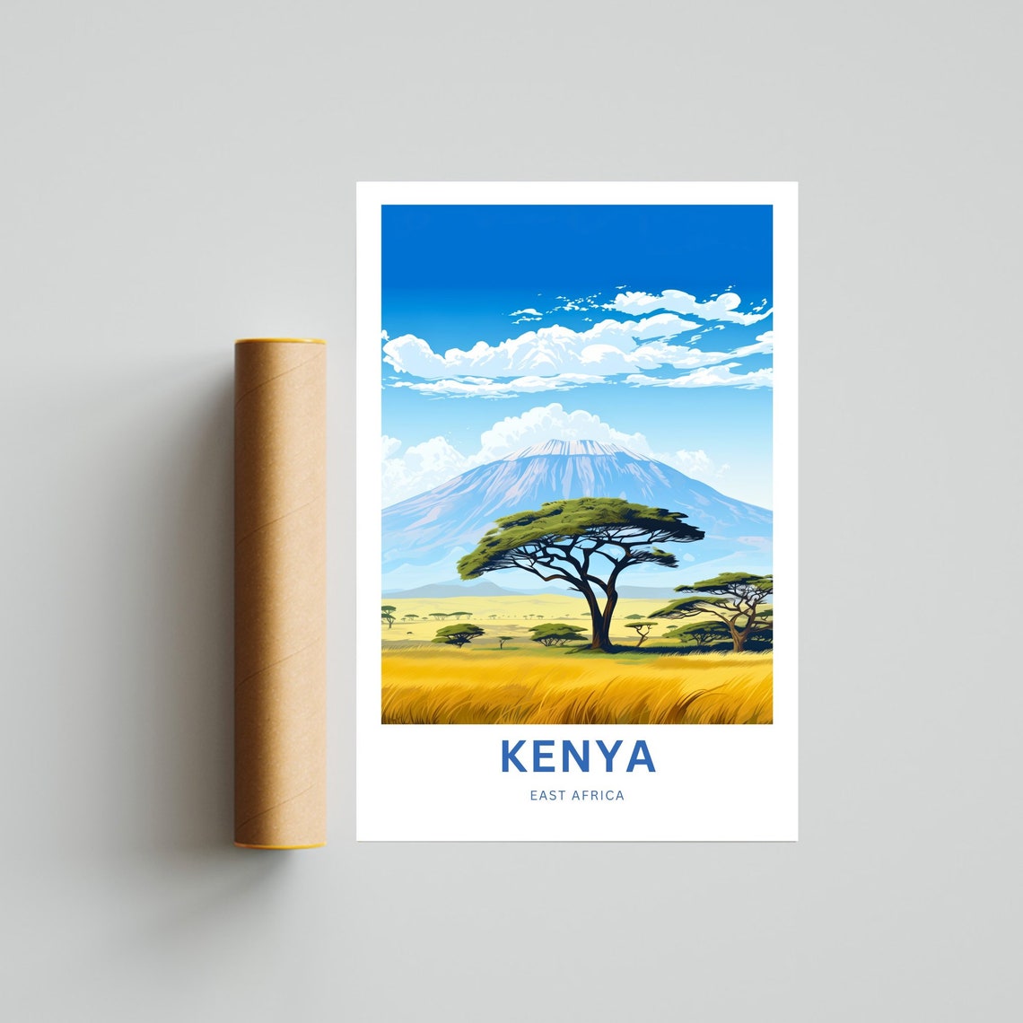 Kenya East Africa Acacia Tree Snow Capped Mountain Savanna Poster - Image 4