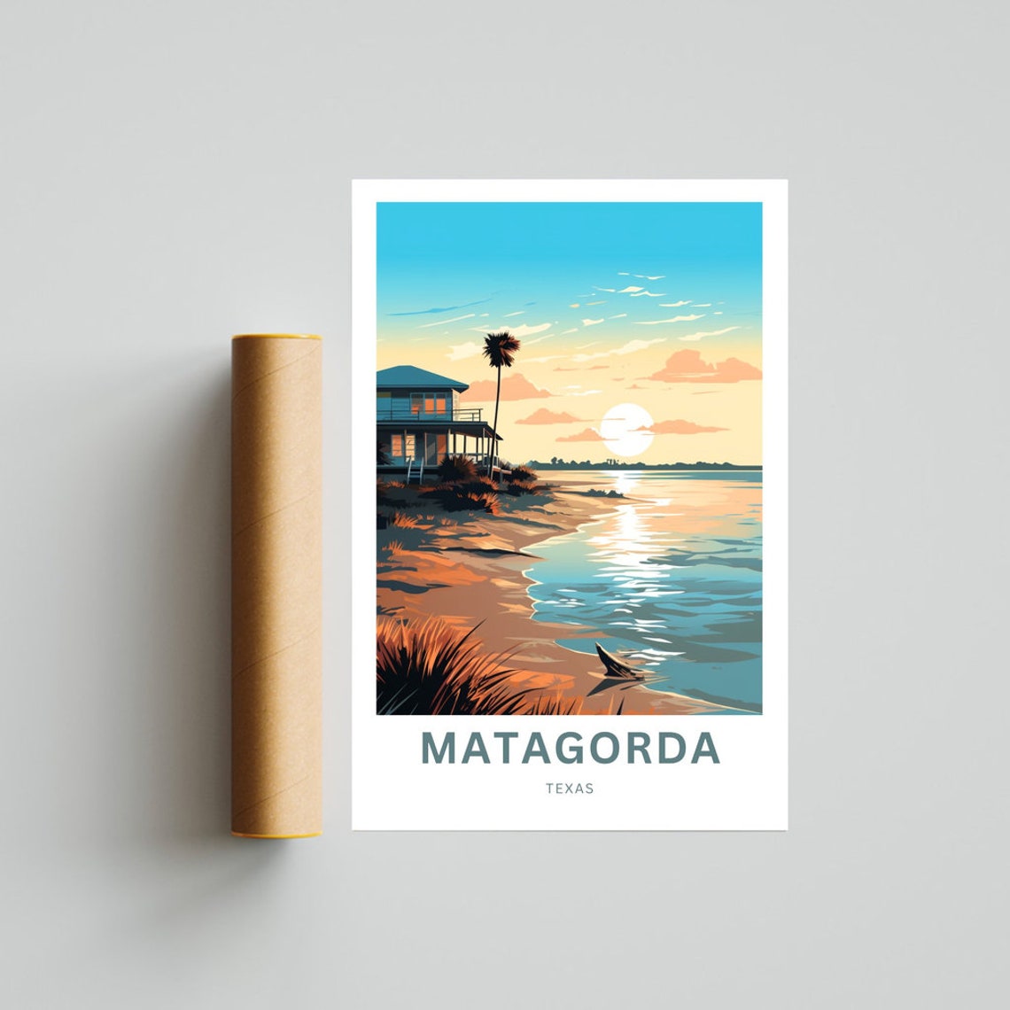 Matagorda Texas Customizable Sunset Beach House Travel Poster - Image 4