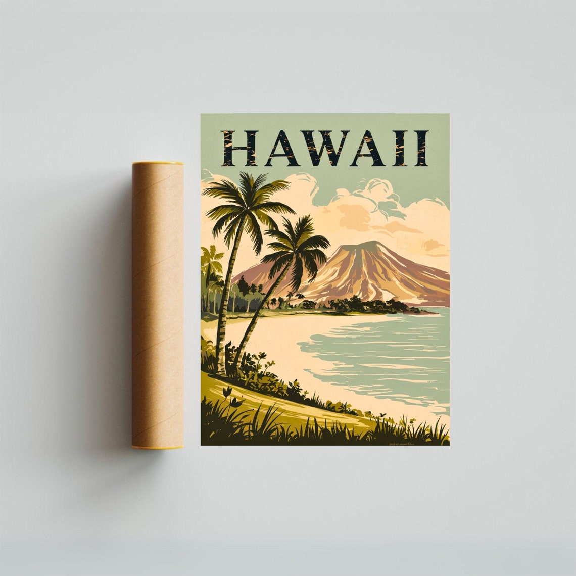 Hawaii Retro Vintage Beach Palm Tree Volcano Island Travel Poster - Image 4