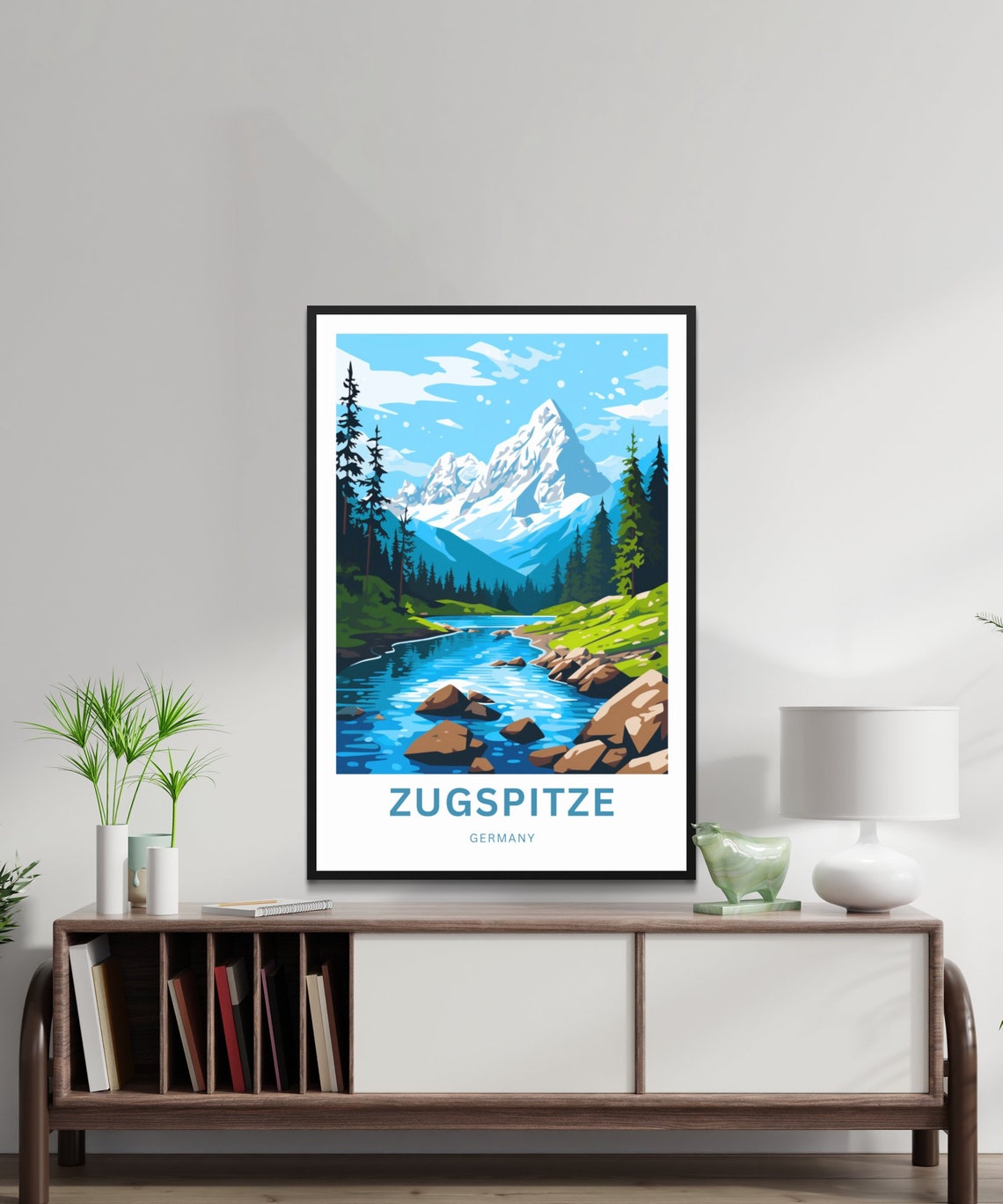 Zugspitze Germany Mountain Stream Rocks Pines Art Travel Poster - Image 2