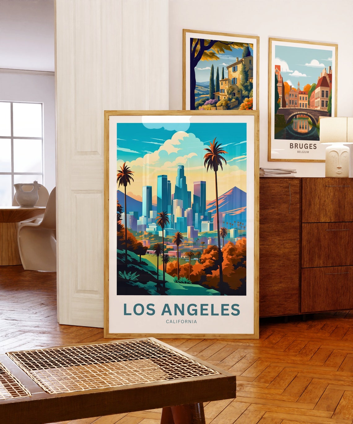 Los Angeles California Downtown Skyline Palm Trees Hills Travel Poster - Image 5