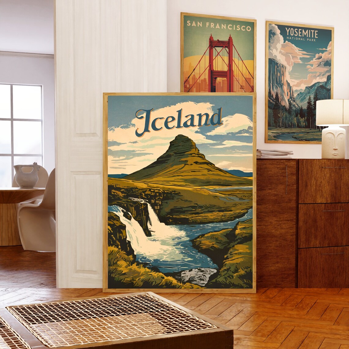 Iceland Waterfall Mountain Landscape Nordic Vintage Travel Poster - Image 5