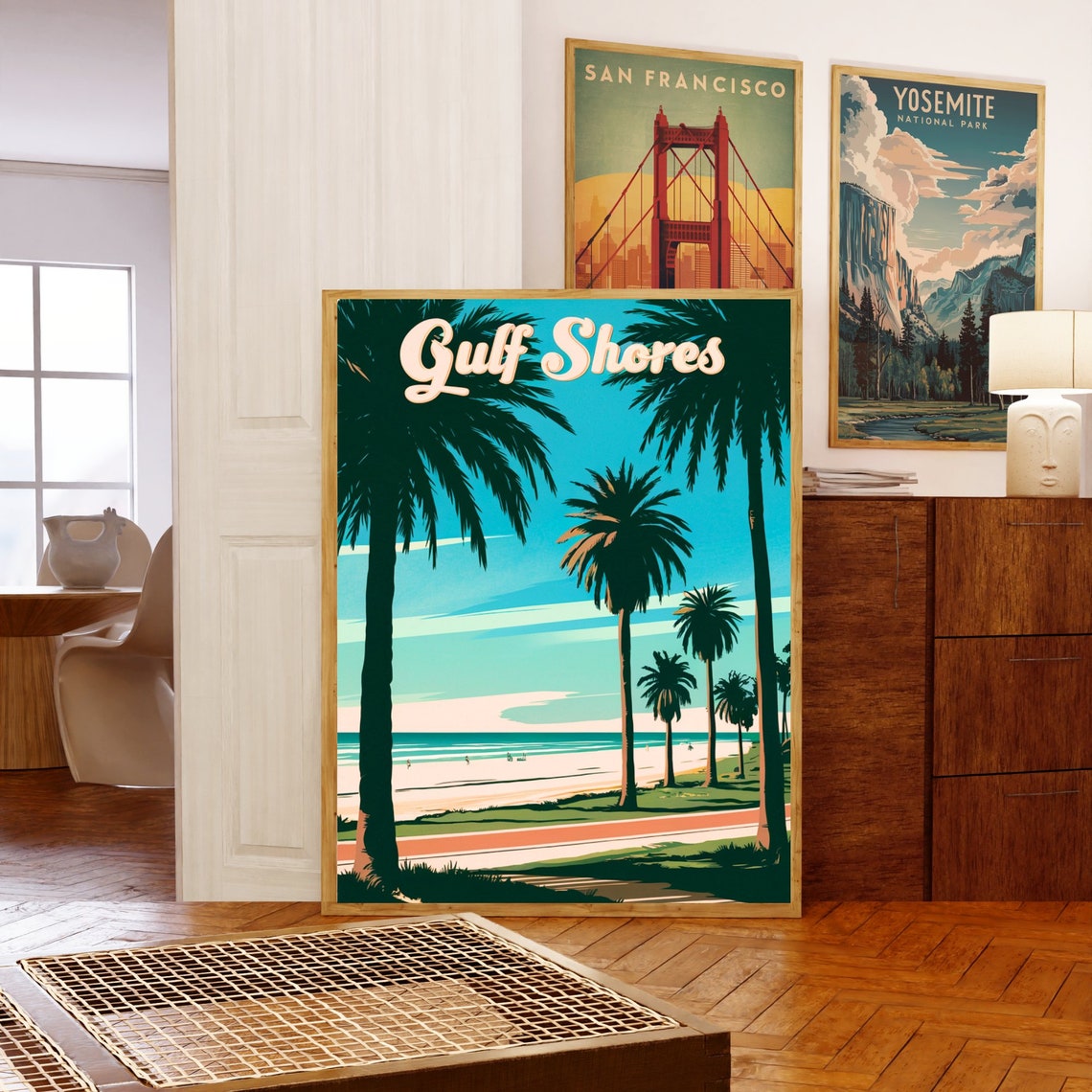Gulf Shores Retro Palm Beach Vintage Coastline Travel Poster - Image 5