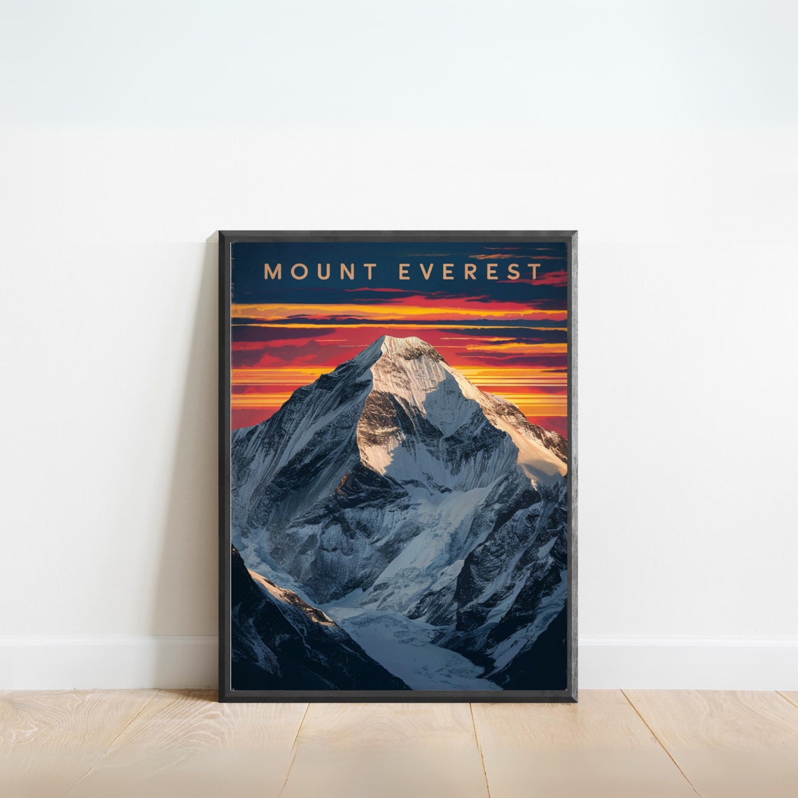 Mount Everest Striped Sunset Sky Glacier Summit Valley Vintage Poster