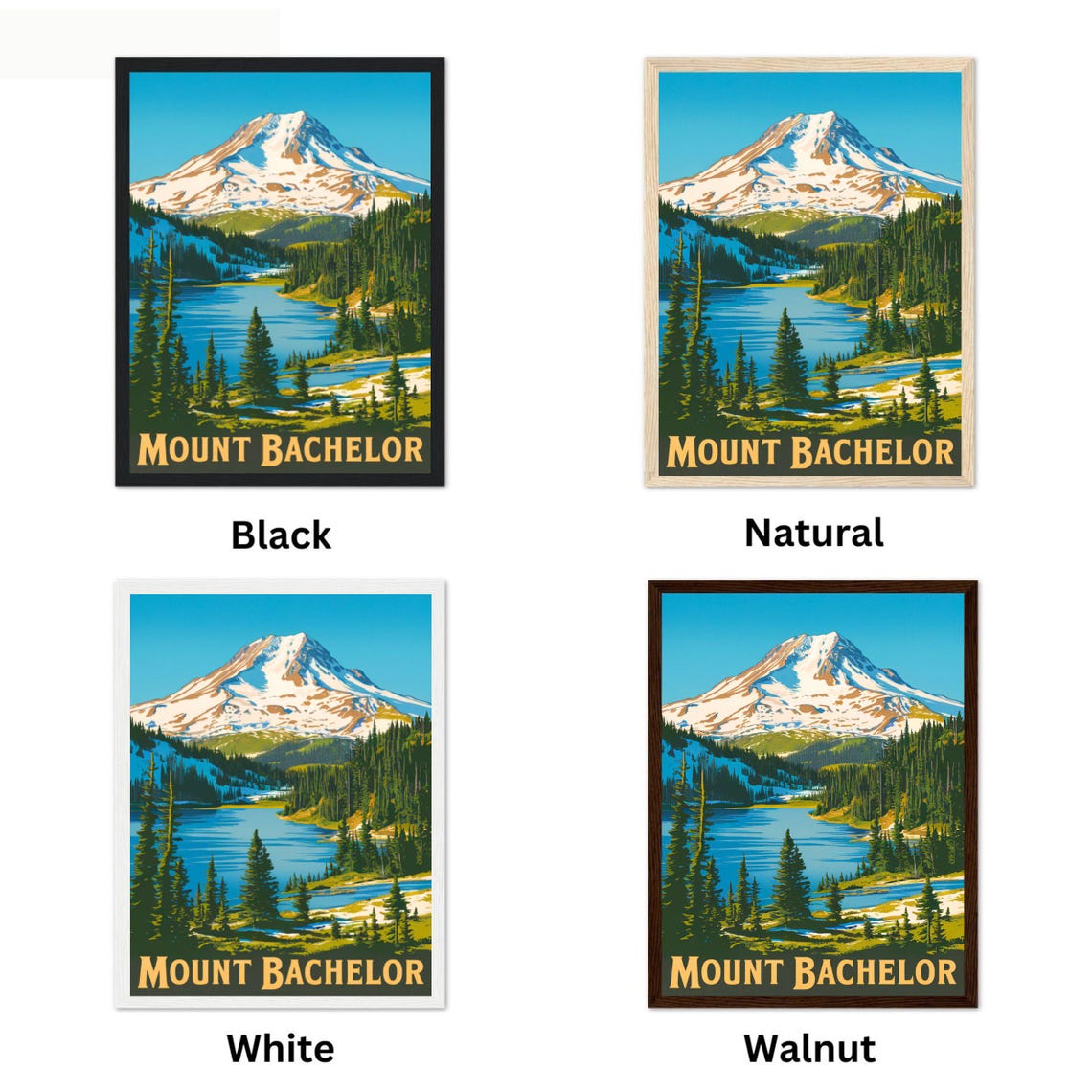 Retro Mount Bachelor Oregon Snowy Peak Lake Pines Travel Poster - Image 4