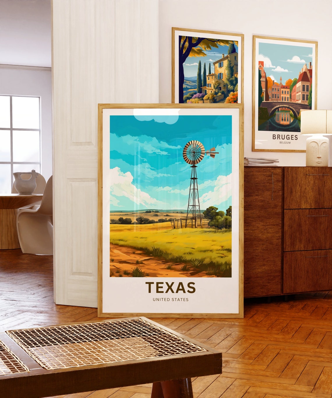 Texas Windmill Over Turquoise Sky And Wheat Field Travel Poster - Image 5