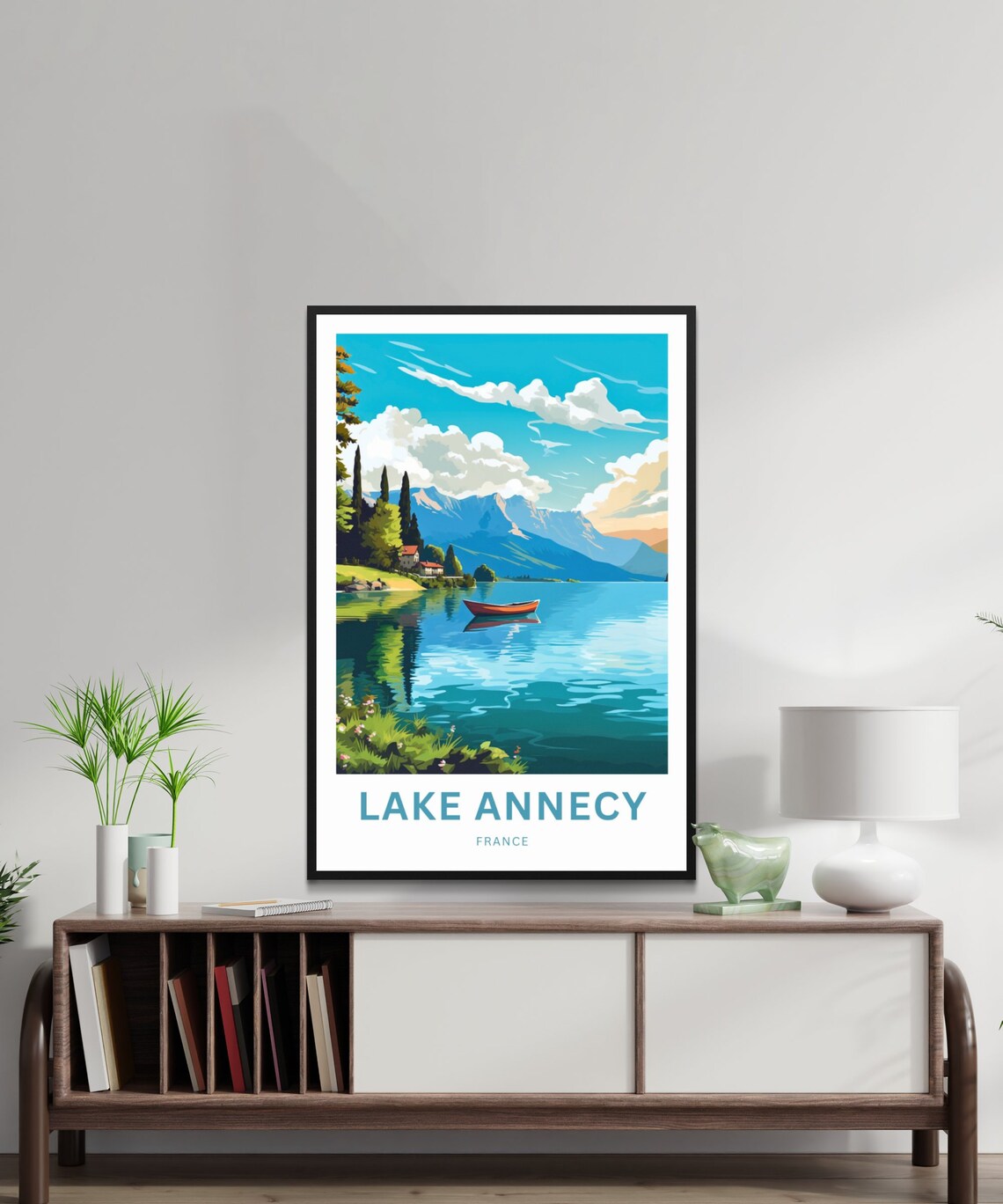 Lake Annecy France Red Rowboat on a Turquoise Alpine Lake Poster - Image 2