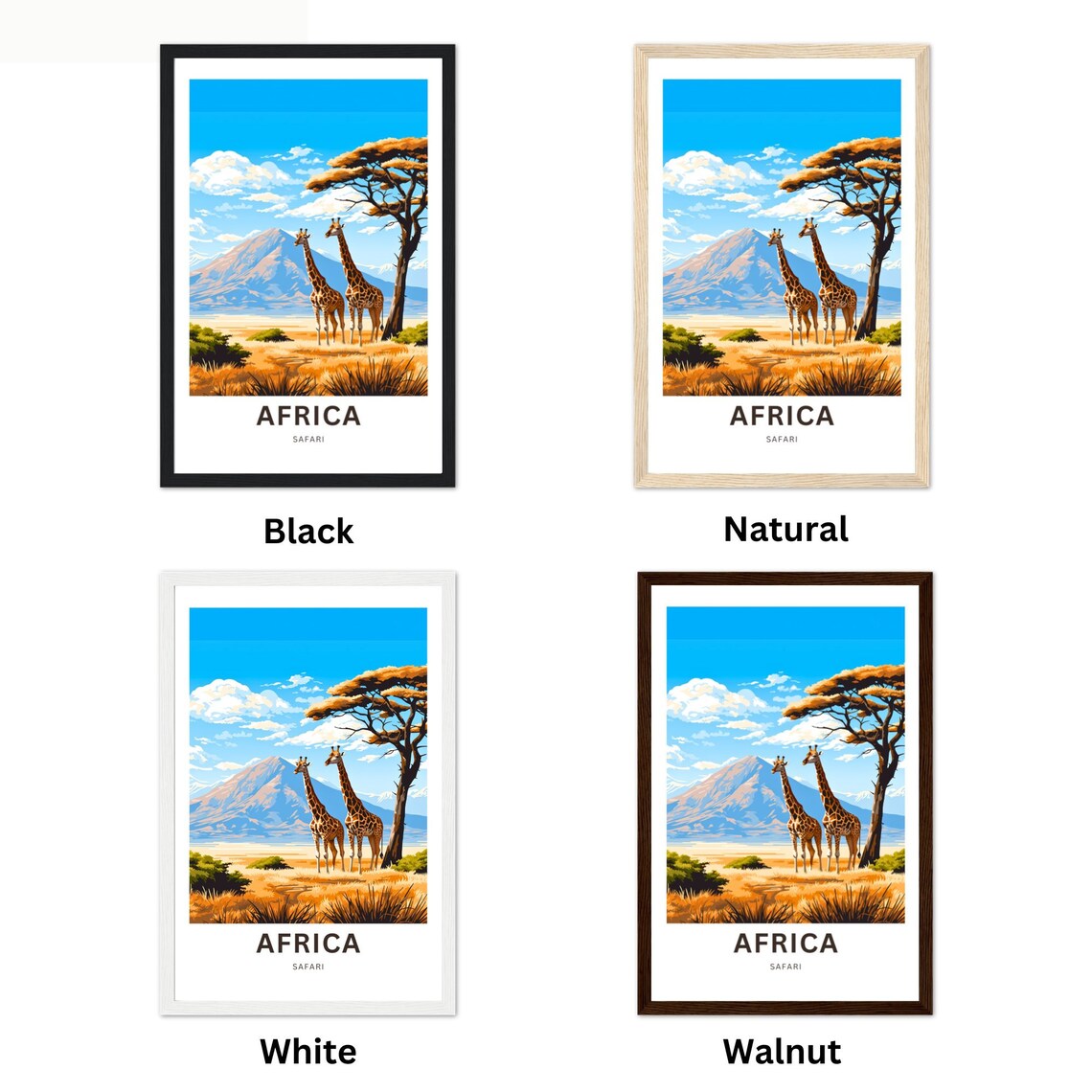 Africa Safari Giraffe Pair Acacia Mountain View Travel Poster - Image 2