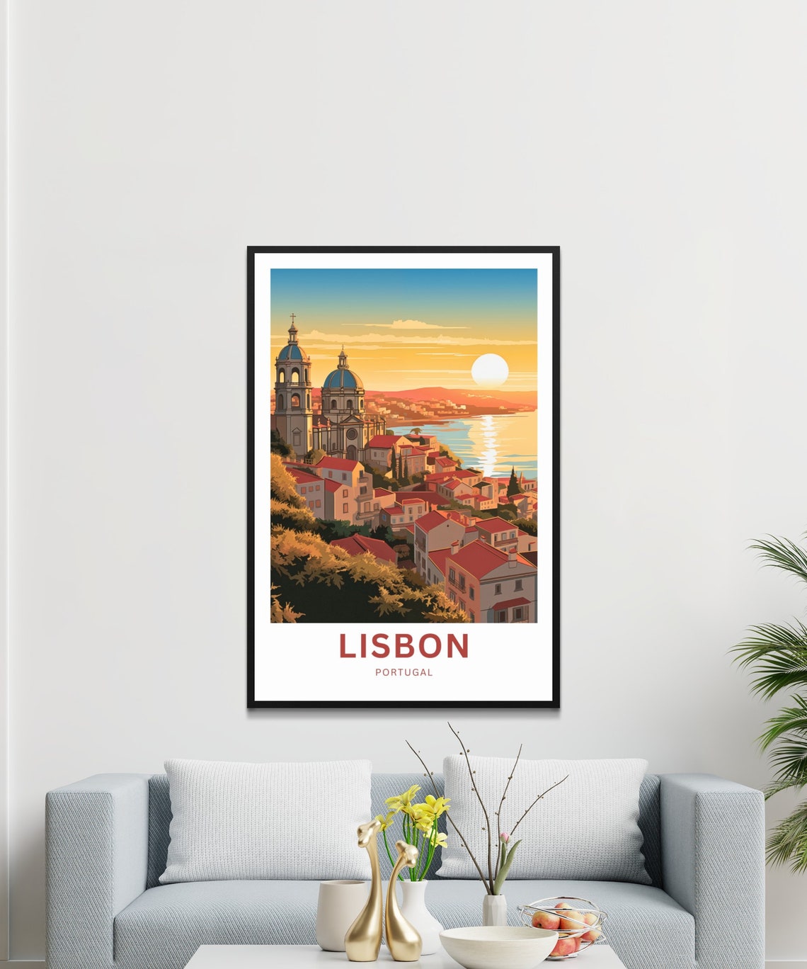 Lisbon Portugal Sunset Red Rooftops Domed Church Travel Poster - Image 3