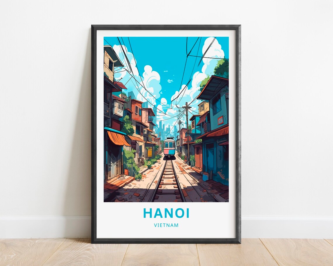 Hanoi Vietnam Travel Poster Train Street Old Quarter City Scene