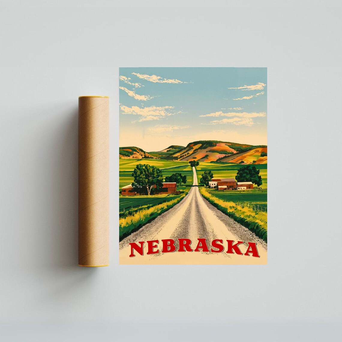 Nebraska Gravel Road Farmstead Buttes Vintage Travel Art Poster - Image 4