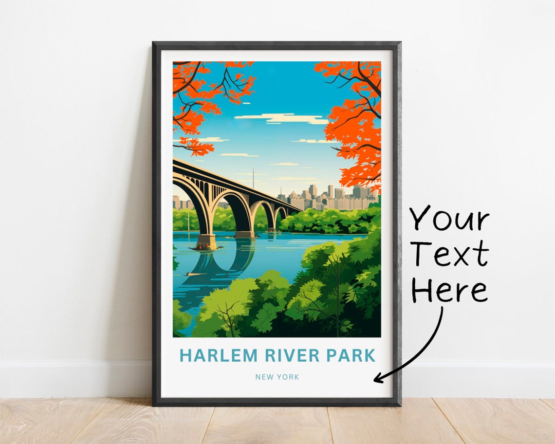 Harlem River Park New York Arched Bridge Autumn Color Poster