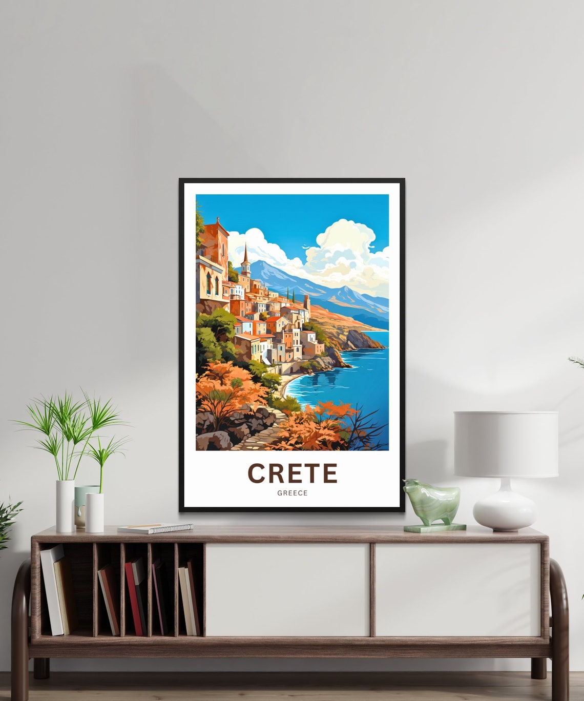Personalized Crete Greece Hillside Old Town Coastal View Travel Poster - Image 2