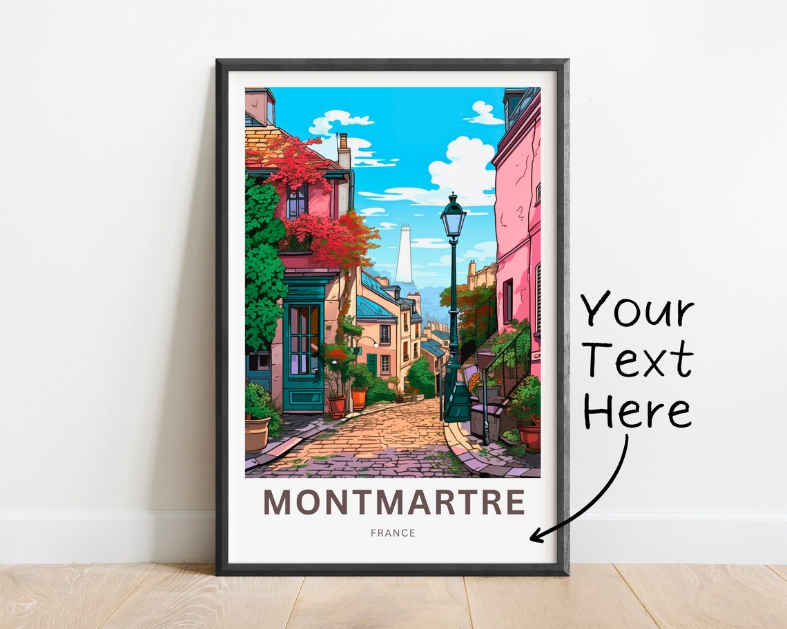Personalized Montmartre Paris Cobblestone Street Travel Poster