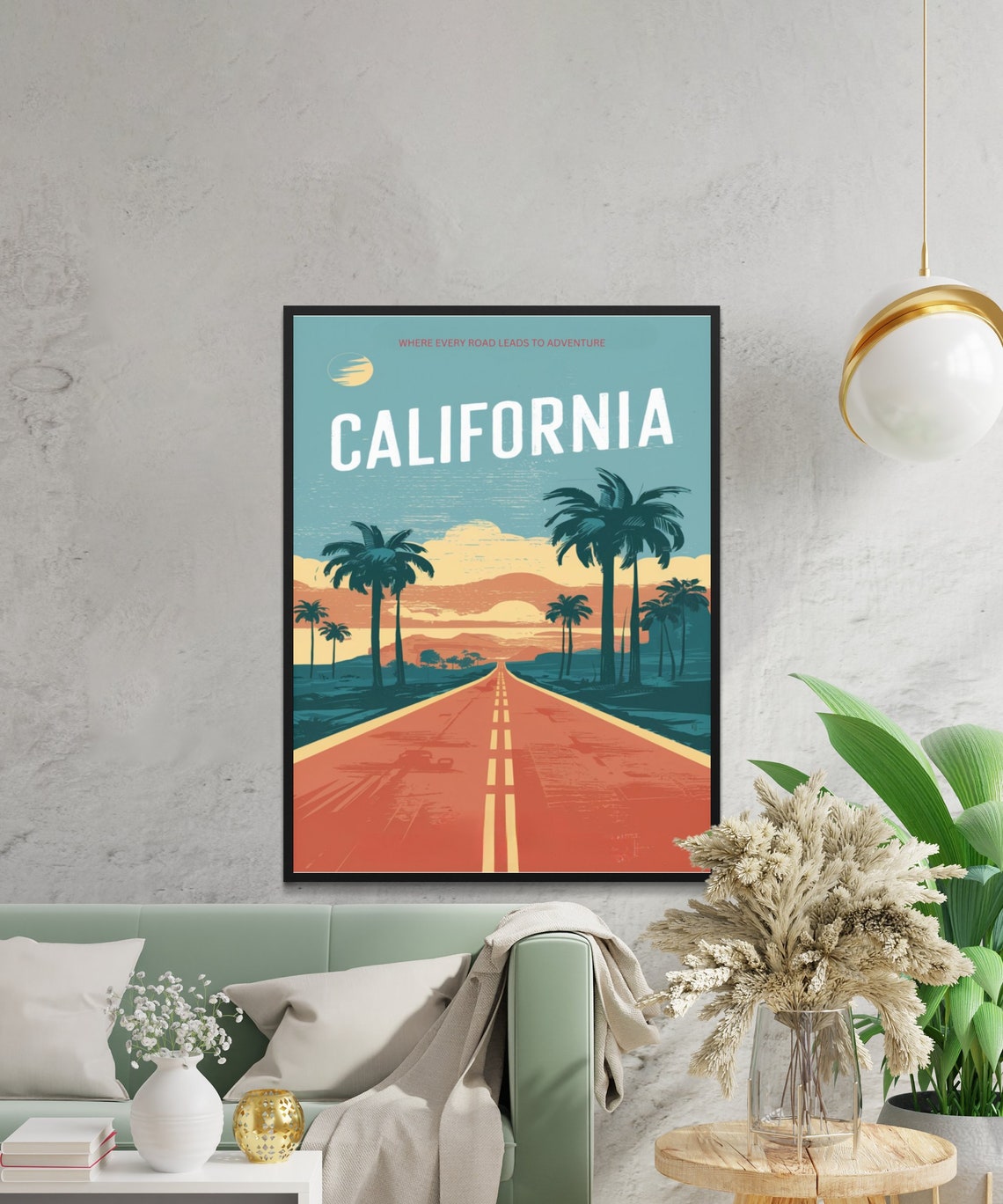 California Retro Palm Highway Dusk Road Adventure Travel Poster - Image 2