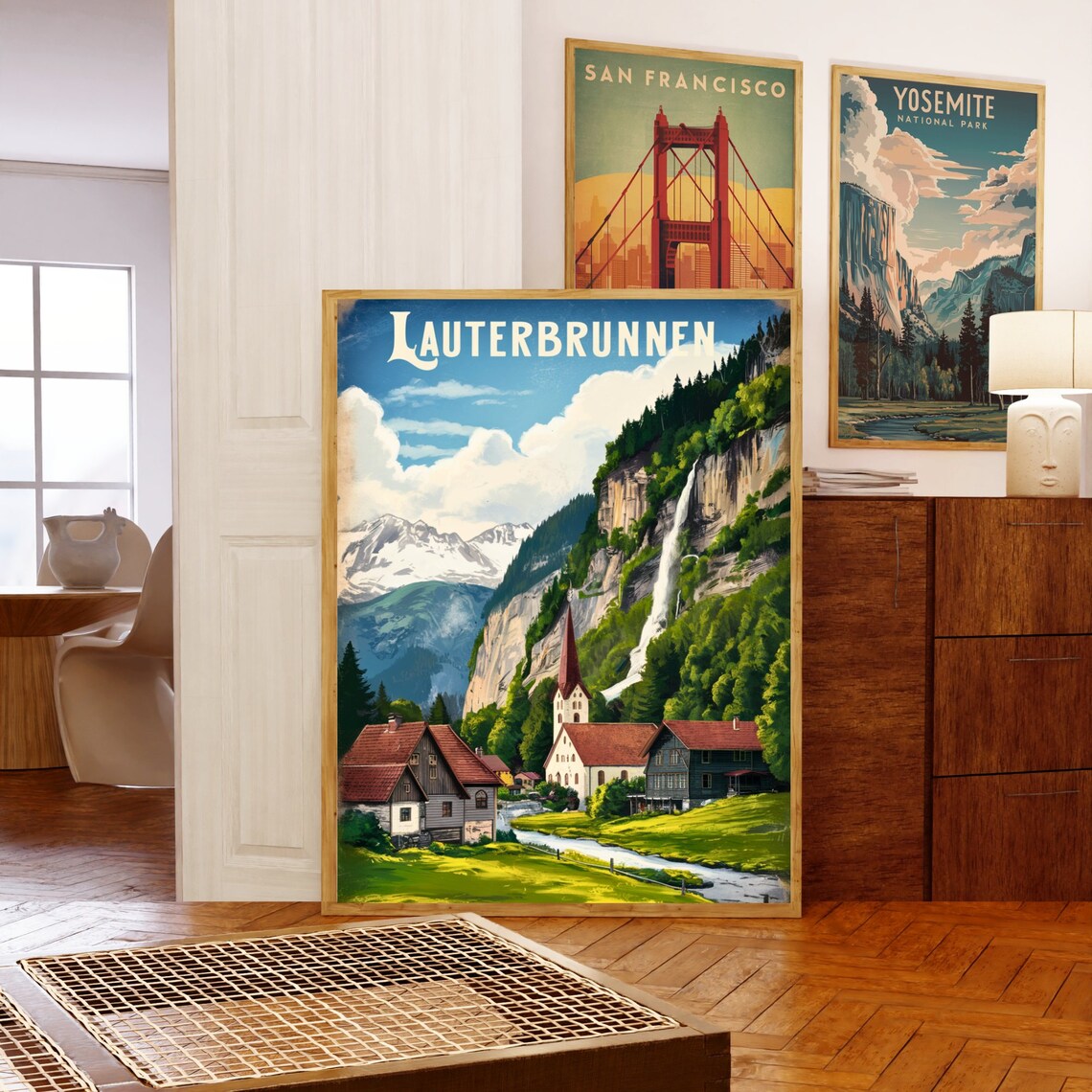 Lauterbrunnen Switzerland Vintage Waterfall Village Travel Poster - Image 5