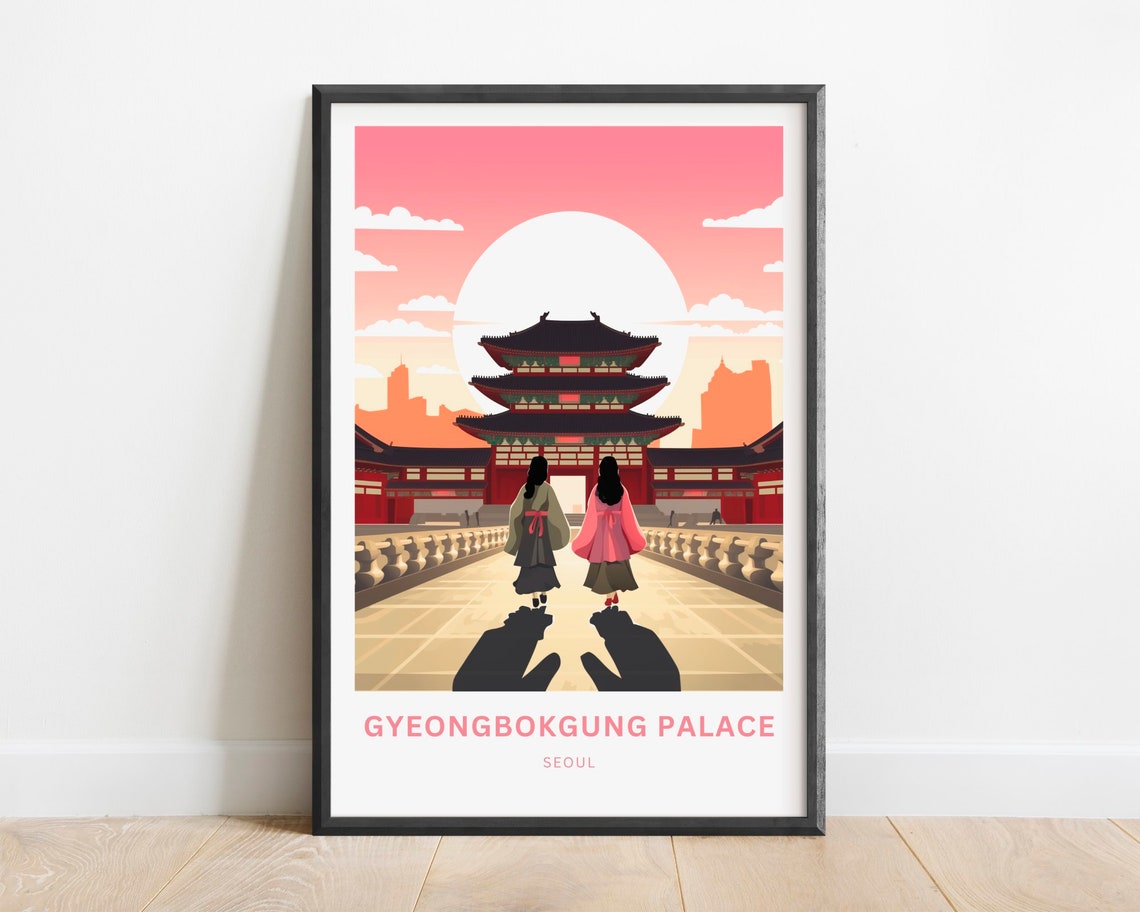 Gyeongbokgung Palace Seoul Sunset Gate Hanbok Evening View Poster