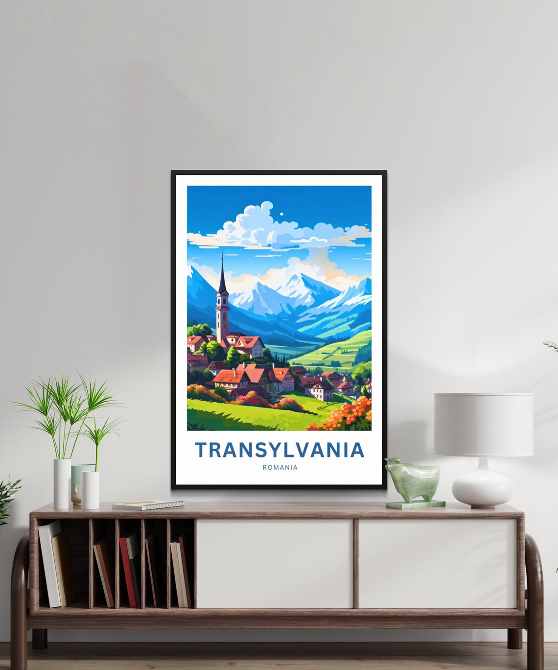 Transylvania Romania Alpine Village Church Personalized Travel Poster - Image 2