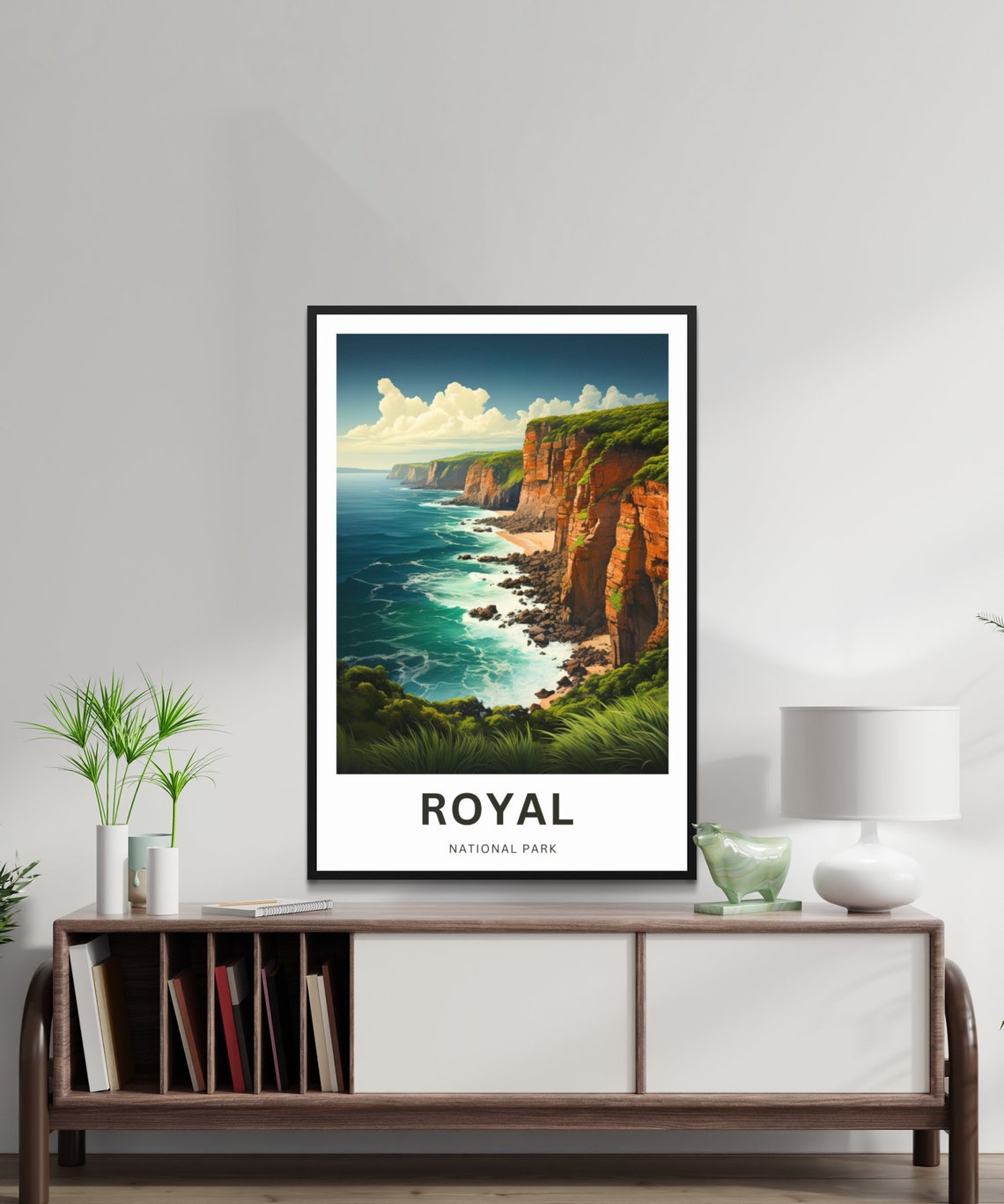 Royal National Park Red Coastal Cliffs Ocean Illustrated Travel Poster - Image 2