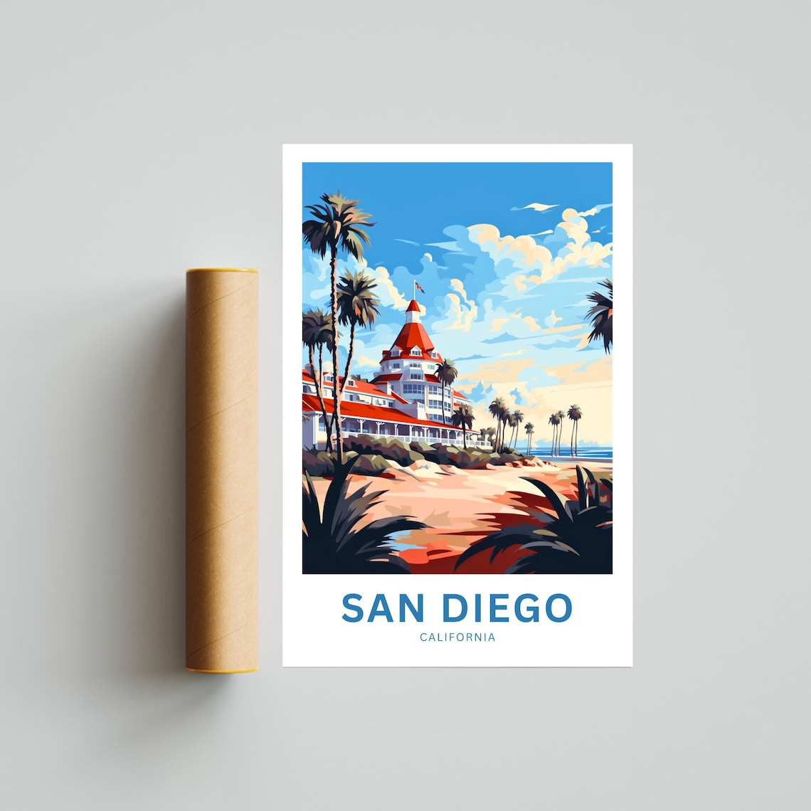 San Diego California Coronado Beach Hotel Palm Tree Travel Poster - Image 4