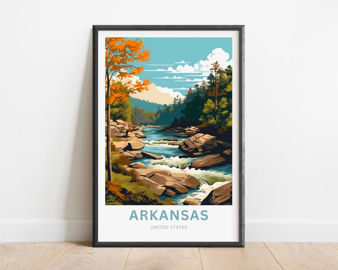Arkansas United States Autumn River Through Rocky Forest Poster
