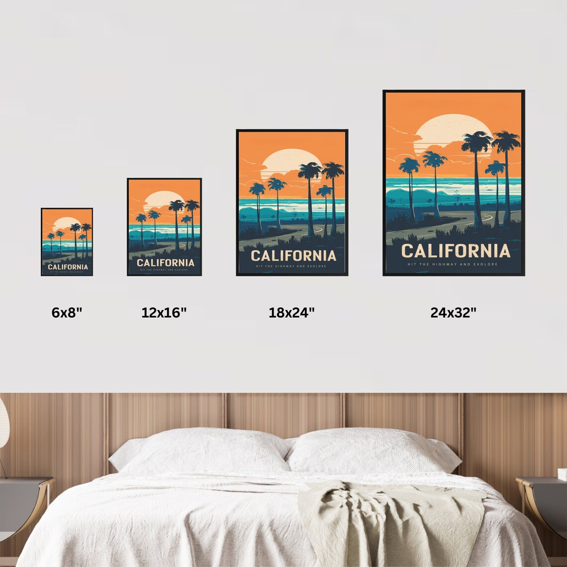 California Retro Travel Poster Highway Palms Sunset Coast Vintage Art - Image 4