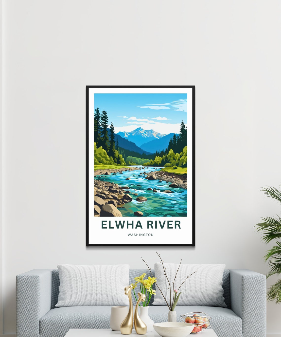 Elwha River Washington Turquoise River Rocky Shore Peaks Travel Poster - Image 3