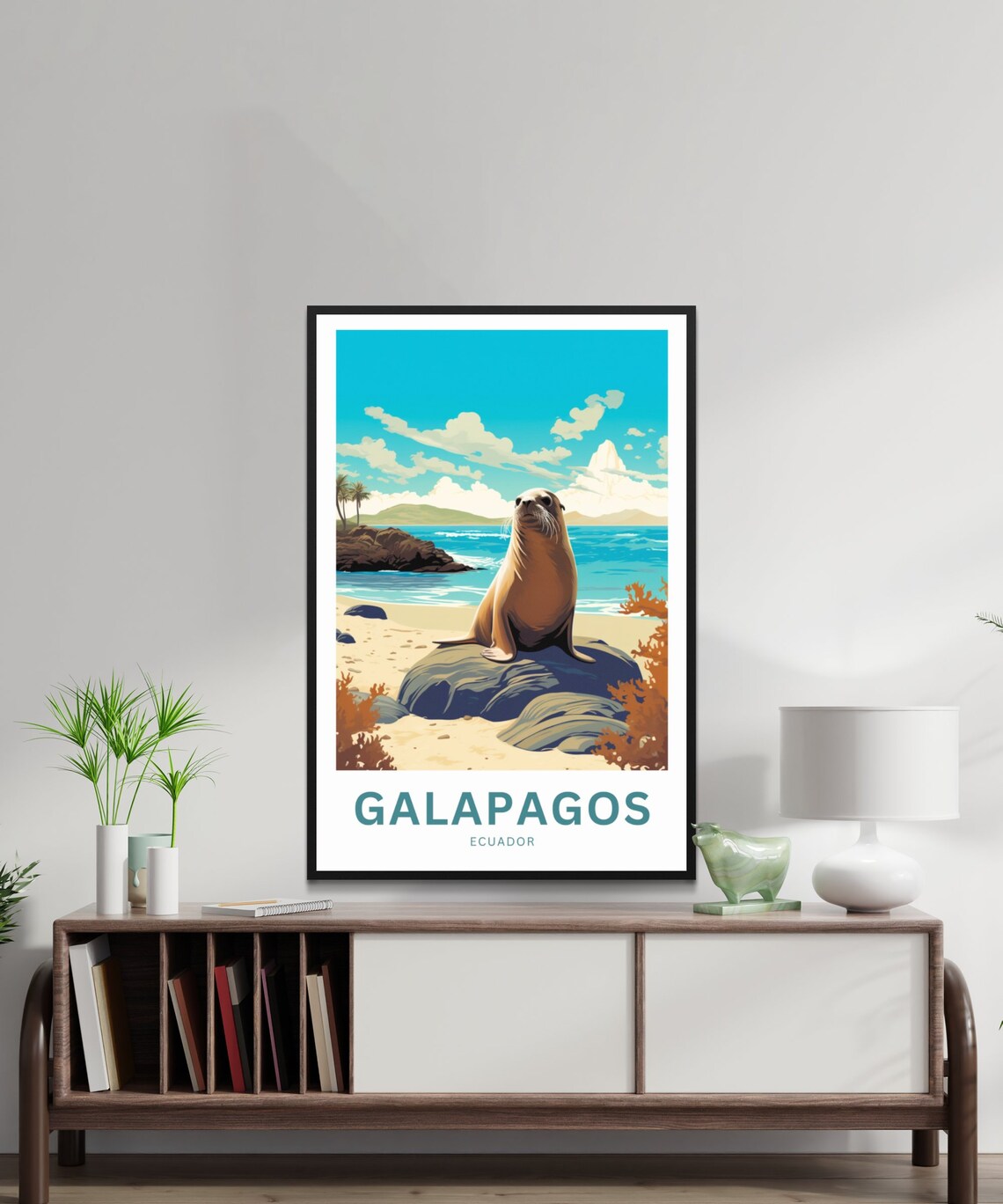 Personalized Galapagos Ecuador Sea Lion Beach Wildlife Travel Poster - Image 2