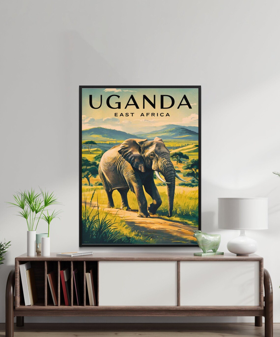 Uganda East Africa Elephant Safari Savanna Wildlife Travel Poster - Image 3