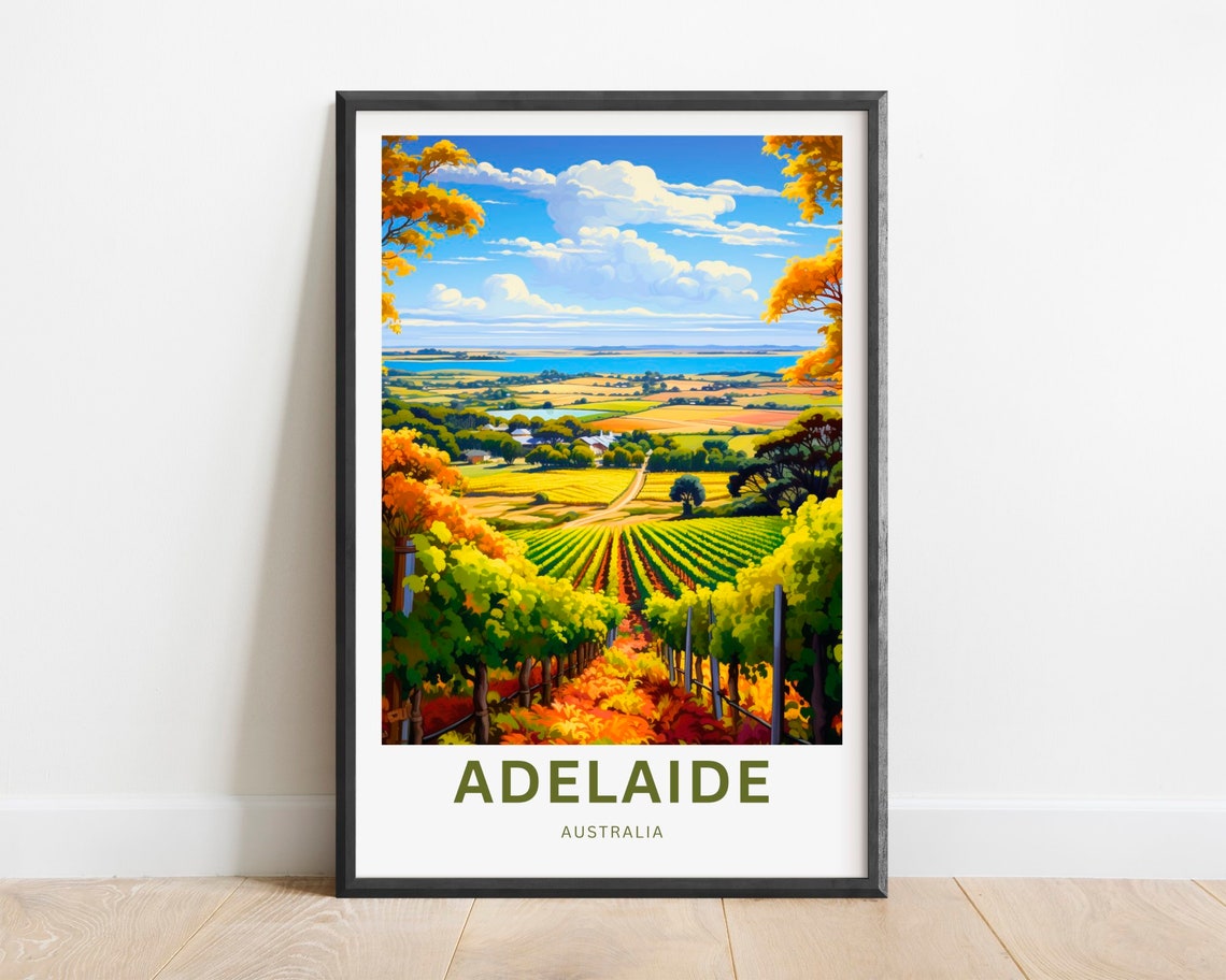 Adelaide Australia Golden Vineyard Valley Wide View Travel Poster