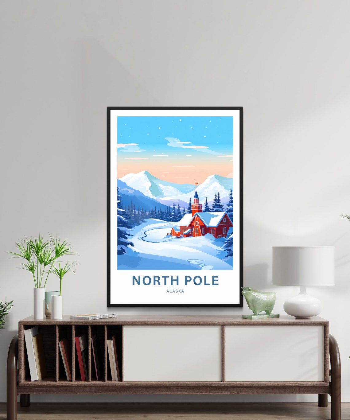 North Pole Alaska Custom Text Snowy Chapel Winter Scene Travel Poster - Image 2