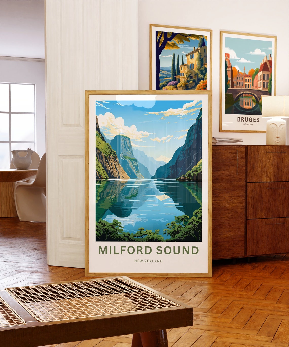 Milford Sound New Zealand Sailboat on Blue Fjord Retro Travel Poster - Image 5