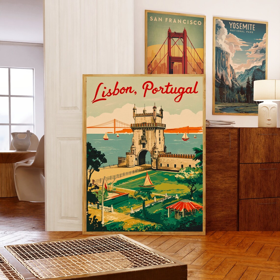 Lisbon Portugal Retro Belem Tower Script Style Travel Poster - Image 5