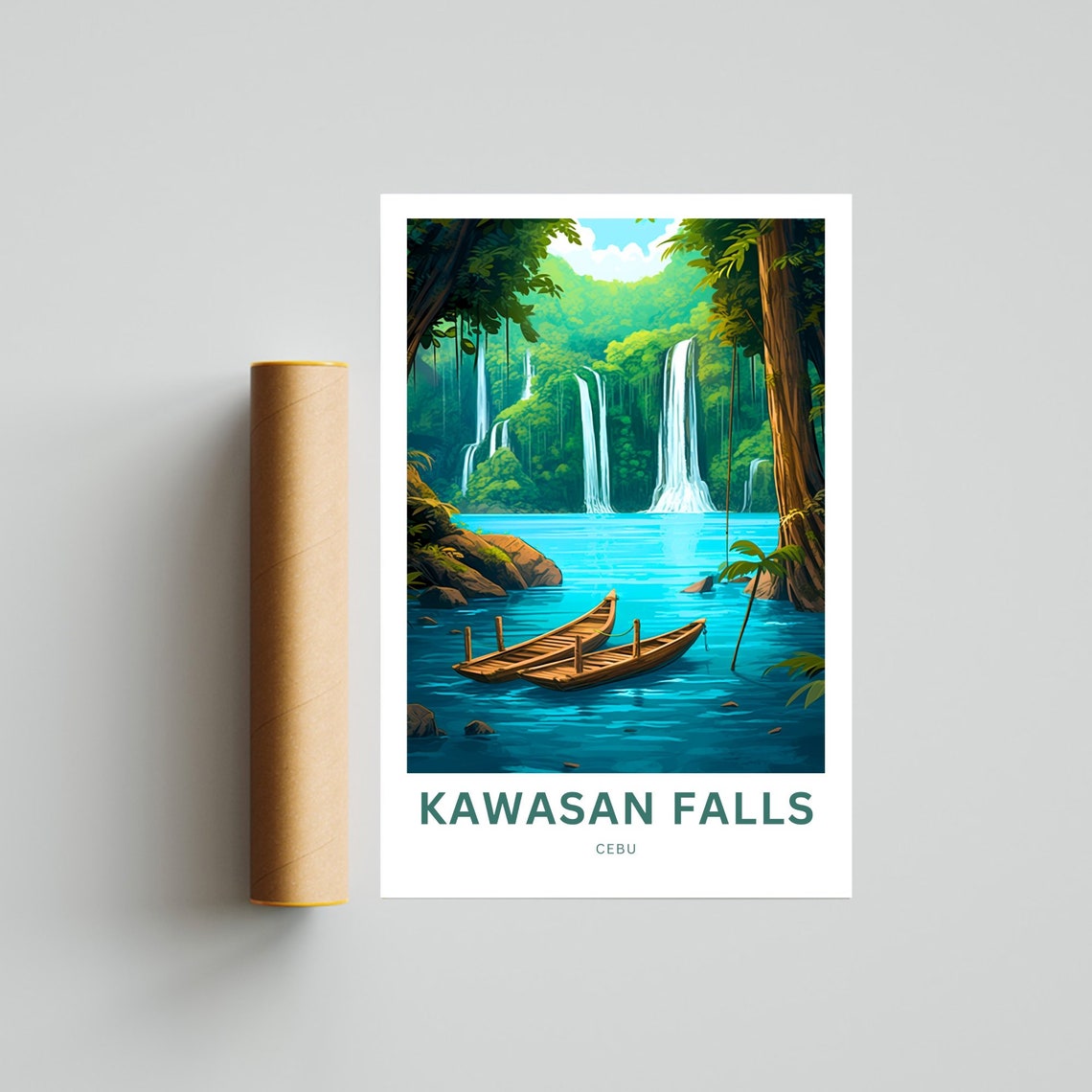 Personalized Kawasan Falls Cebu Custom Text Jungle Falls Travel Poster - Image 4